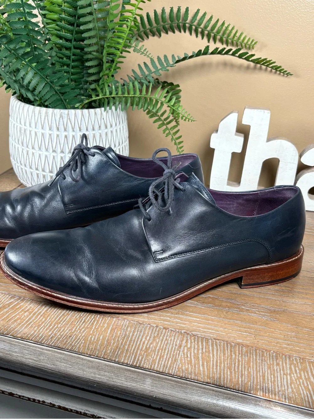 Ted Baker London Iron 3 Plain Toe Derby Navy Shoes Size 15